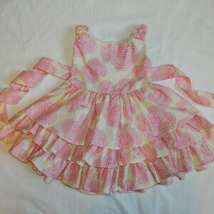 Persnickety Dress size 2 Pink Cream 3 Layers of Ruffles